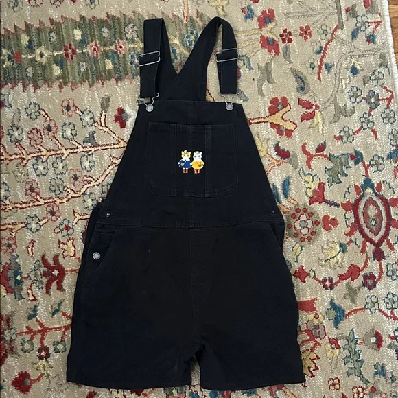 Dickies Black Short Overalls with adorable Kitty Cat Iron On - Picture 1 of 4